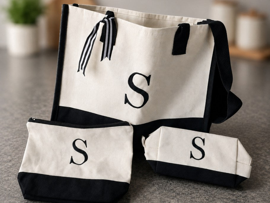 YOOLIFE Initial Canvas Tote Bag Set (3-Piece)