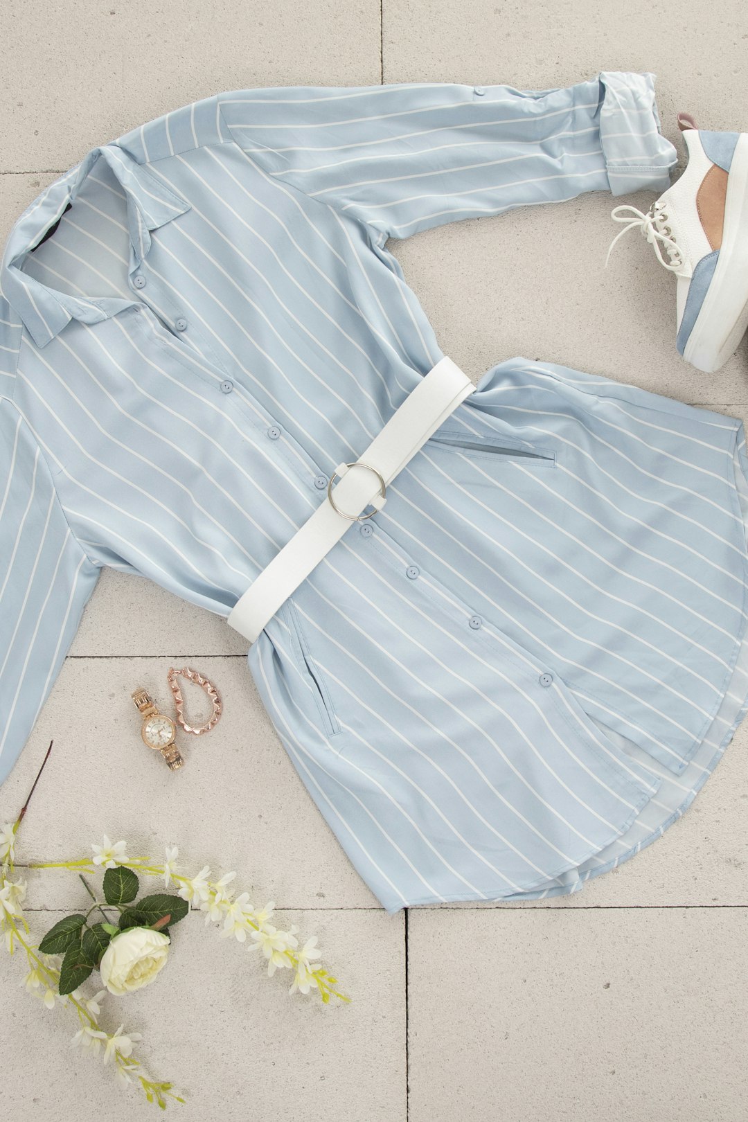 Striped button-down shirt outfit
